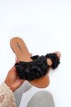 Women's Flat Sandals with Fringes Black Rialle