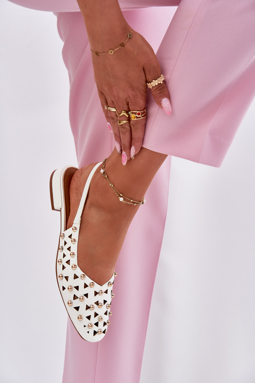 Embellished Ballet Flats On A Flat Heel White Nilarisela