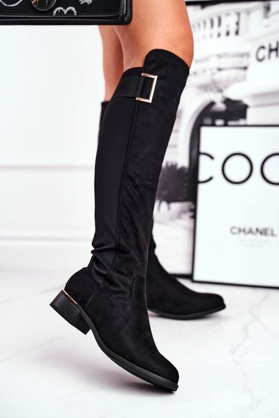 Women's Knee-Length High Boots Suede / Lycra Black Natasha