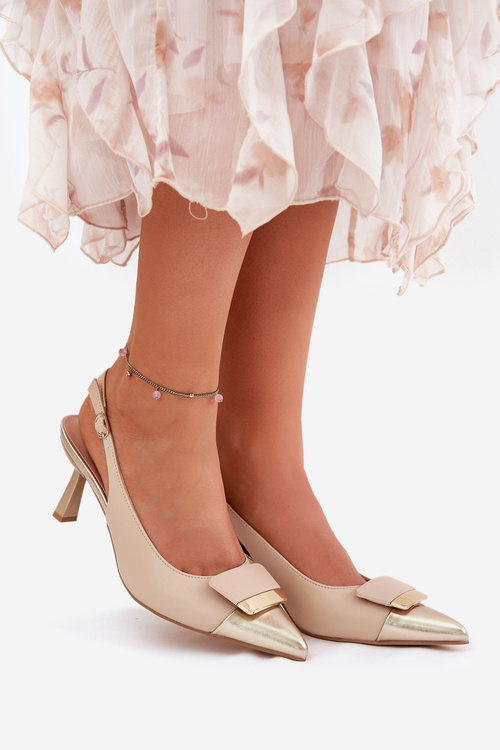 Elegant High Heels With Decoration Eco Leather Beige Ottoles