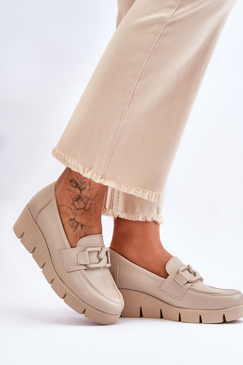 Patent Wedge Loafers Beige Felicita