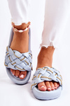 Women's Leather Slippers With A Chain Blue Soline