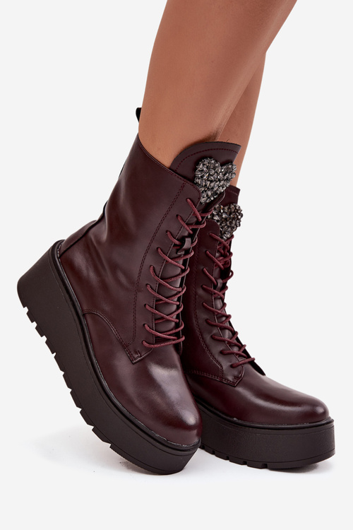 Leather Women's Ankle Boots with Decoration Lined Bordeaux Ulrika