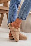 Women's Platform Clogs With Gold Buckle Dark Beige Terilaina