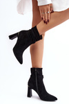 Women's ankle boots with block heel and ruched upper black Phaga