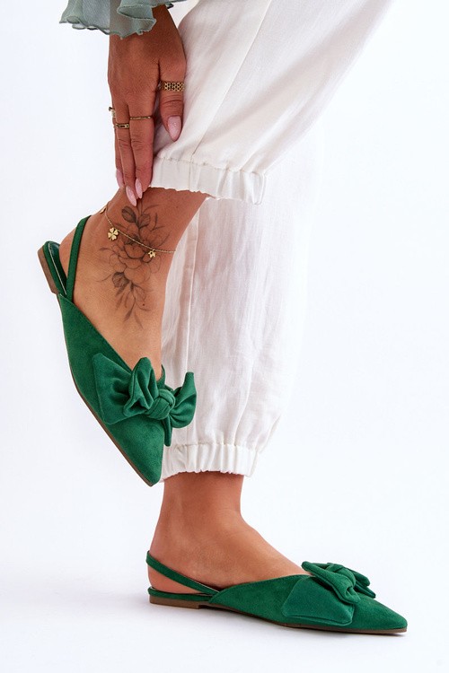 Damskie Wsuwane Baleriny Z Kokardą Zielone Nadine 260-13