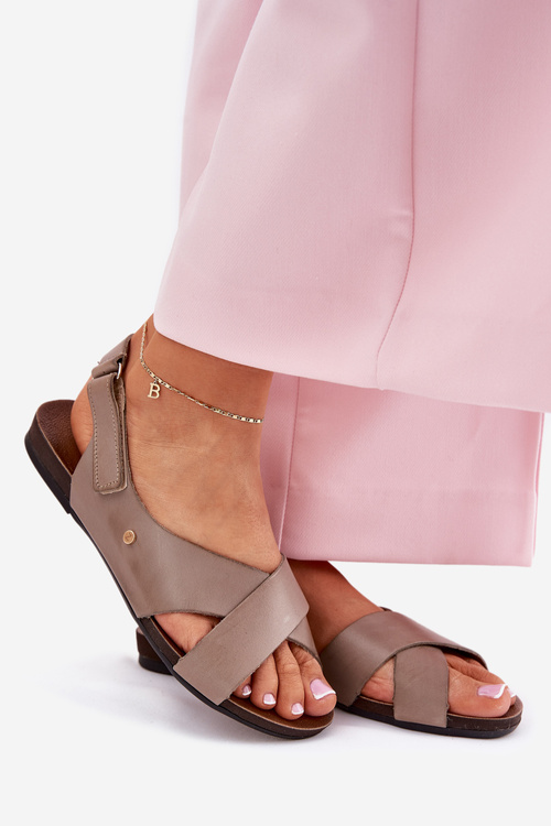 Skórzane Sandały Na Rzep Ciemnobeżowe Zazoo 40141