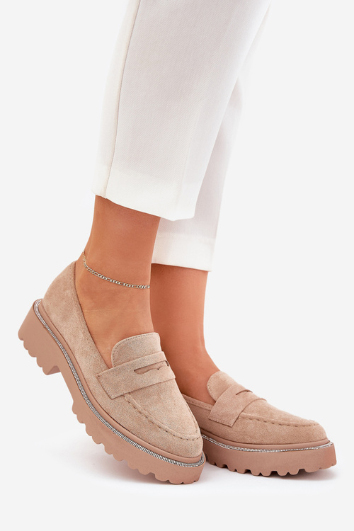 Women's eco suede moccasins with zirconia khaki Wilamla