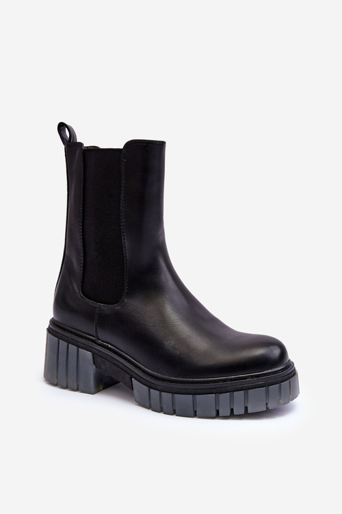 Leather Ankle Boots With Thick Sole Black Apetrius