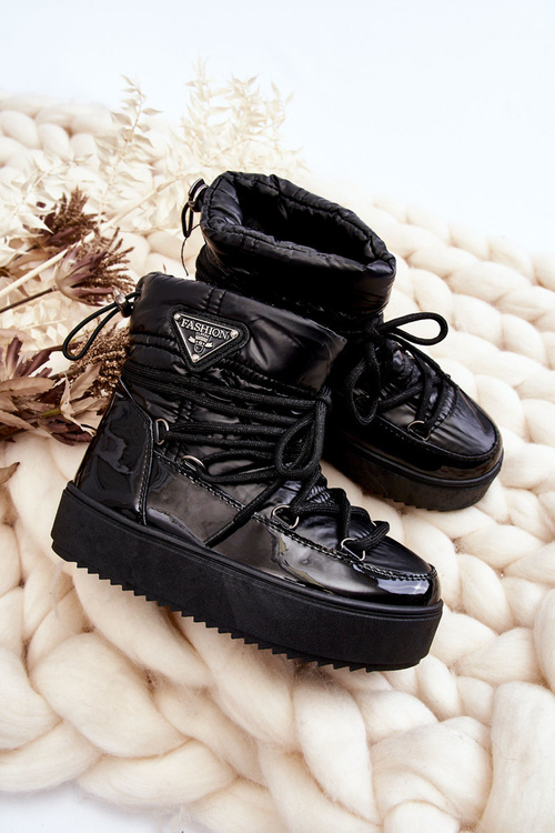 Warm Lace Up Snow Boots Black Colina