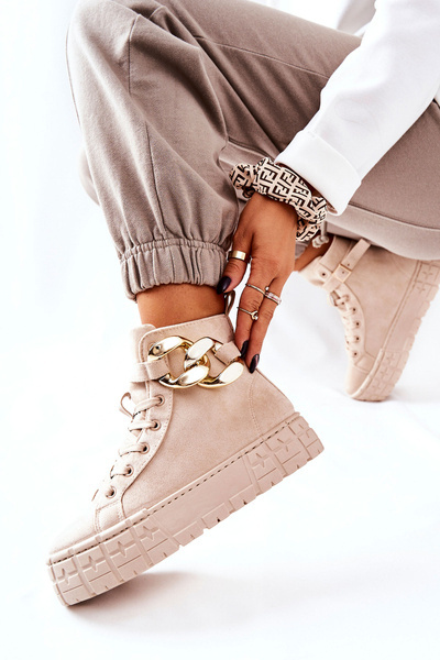 High Sneakers On A Platform Light Beige Evenia