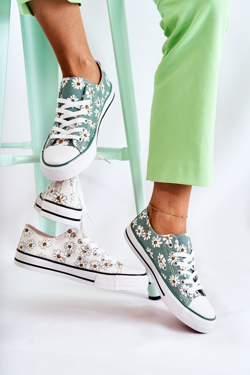 Women's Low Sneakers With Flowers Green Janey