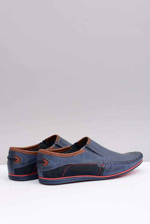 Slip-on Polish Men's Leather Moccasins Teodoro Navy Blue