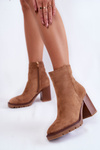 Women's Suede Boots On A Heel With A Zipper Camel Odette