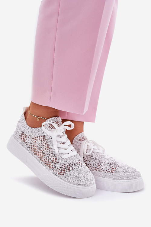 Lace-Up Women's Sneakers On Platform White Aranelith