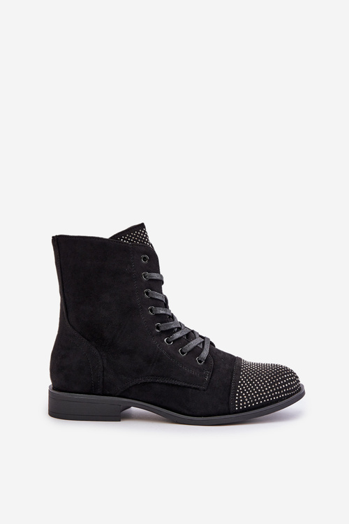 Embellished ankle boots with flat heel eco suede insulated black Ellieo