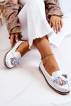Women's Leather Loafers With Fringes White Laressa