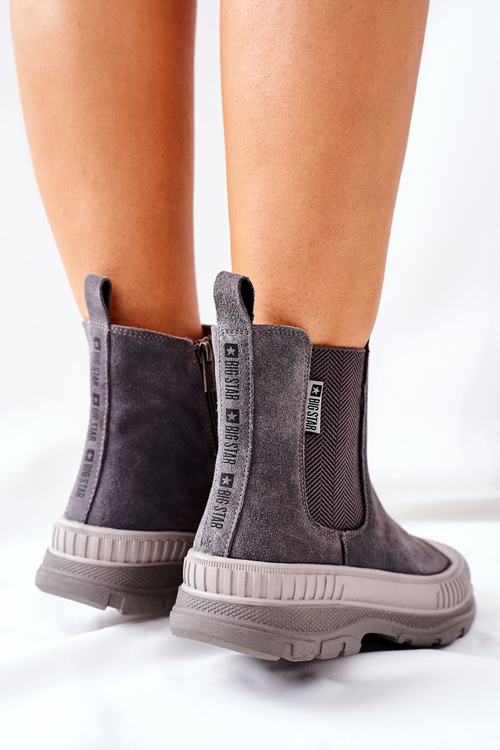 Women's High Chelsea Boots Suede Leather Big Star II274353 Grey