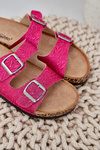 Fabric sandals on cork sole with buckles fuchsia Atera