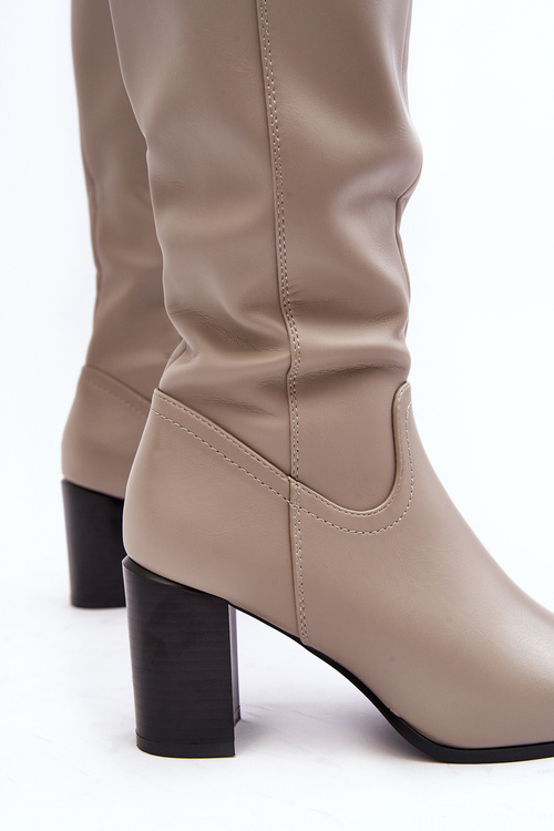 Women's gray knee-high boots with a stiletto heel Nelamessa