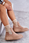 Fashionable Slip-On Boots On The Platform Dark Beige Jenna