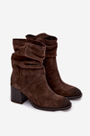 Leather Suede Ankle Boots with Gathering on Heel Zazoo 1127 Chocolate