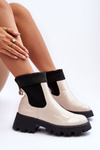 Women's Lacquered Ankle Boots Beige Pavo