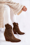 Women's Suede Openwork Boots Cowboy Khaki Eleonore