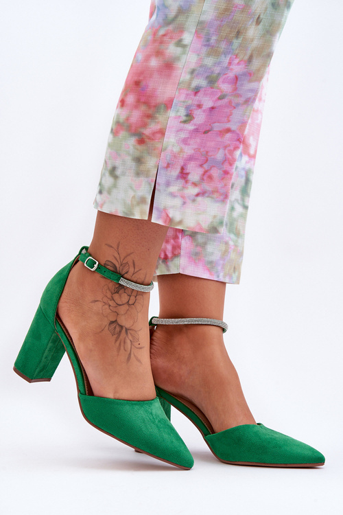 Suede Pumps with Rhinestones Green Diamond