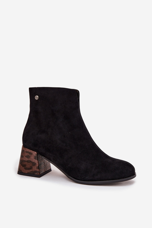 Leather Suede Women's Ankle Boots Heeled Maciejka K7202-01 Black