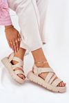 Women's Leather Platform Sandals With Buckle Beige Selianae