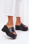 Lacquered Women's Sandals On Platform And Wedge Black Nellevia