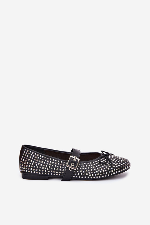 Embellished Ballet Flats With Bow And Strap Black Zdivisa