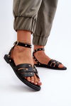 Decorated Women's Flat Heel Sandals Black Ianaera