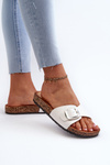 Women's Cork Platform Sandals with Buckle White Moaxi