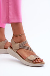 Women's Comfortable Sandals with Velcro Beige Eladora