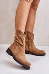 Warm Women's Ankle Boots With Gathered Shaft And Decoration Camel Etteara