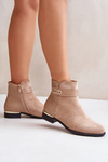 Warm women's ankle boots with flat heel and gold detail beige Ravasira