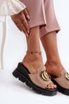 Ladies Slippers Made Of Eco Suede On Wedge And Platform With Golden Decoration Vinceza 58295 Beige