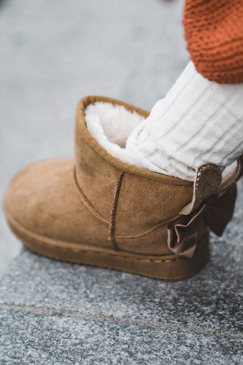 Girls' Warm Snow Boots With Bows Camel Meriva