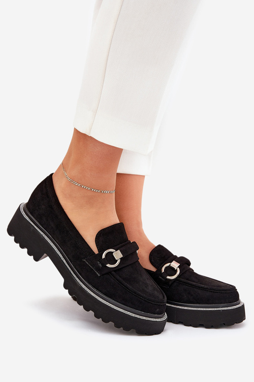 Ladies moccasins decorated with rhinestones black Patina