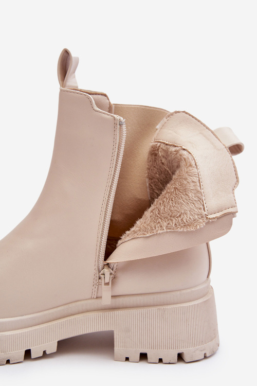 Leather Boots Ankle Boots with Zip Beige Pitrese