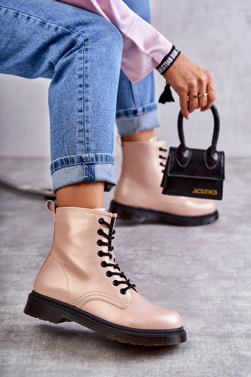 Botki Glany Damskie Wiązane Różowe Lavita