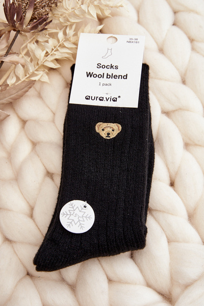 Women's Thick Socks With Bear Black