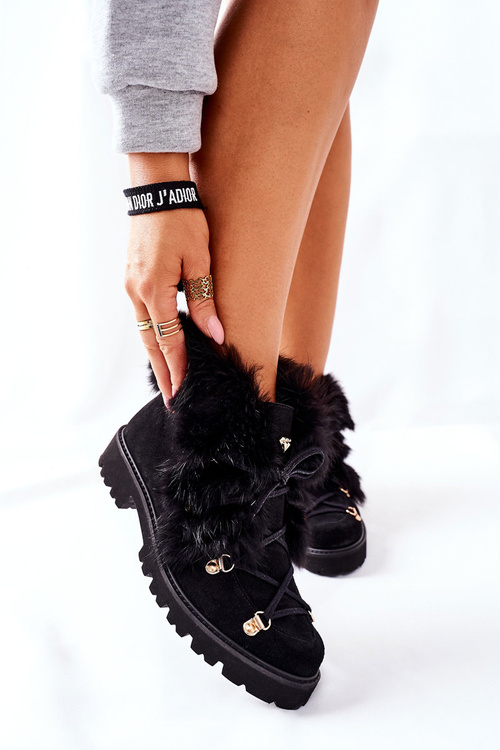 Damskie Skórzane Welurowe Botki Nicole Czarne 2680/028