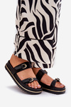 Women's Smooth Platform Slippers With Straps And Buckles Black Ziferte