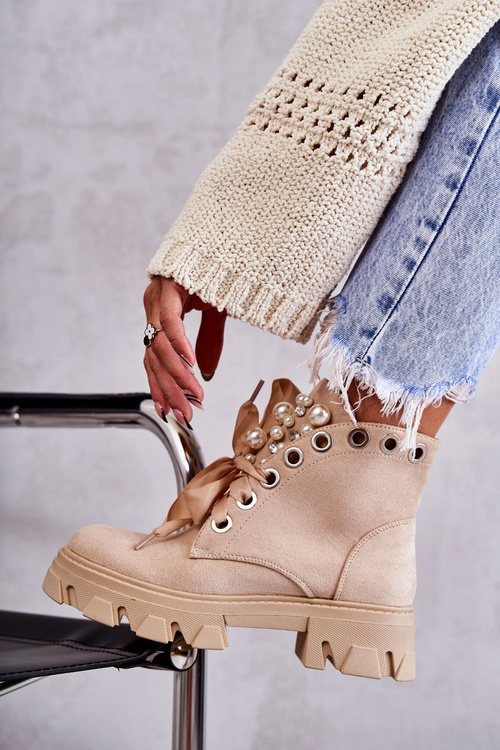 Suede Warm Boots With Pearls Beige Roco