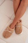 Furry slippers with bow Camel Minella