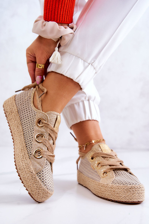 Women's Braided Sneakers Big Star JJ274392 Beige and Gold