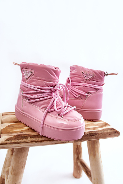 Warm Lace Up Snow Boots Pink Colina